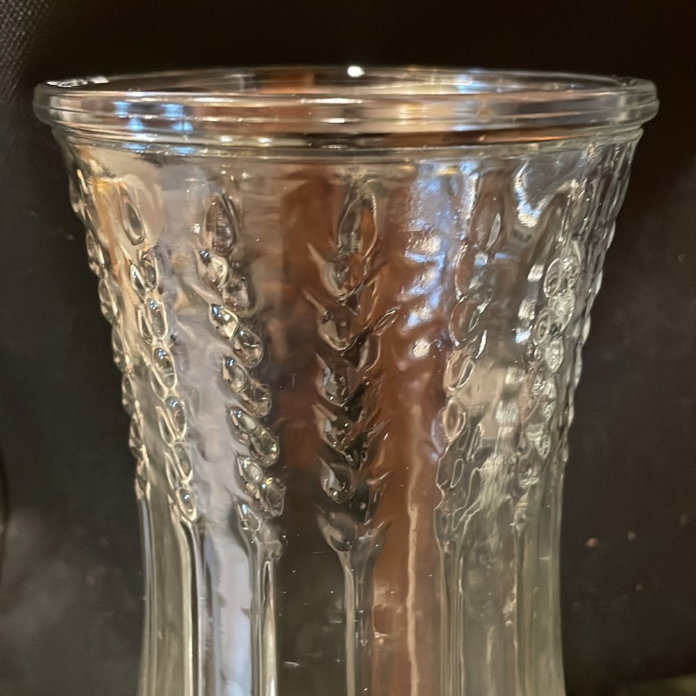 Vintage Brody Clear Glass Vase Wheat and Criss Cross Design 8.75" Tall 1960s